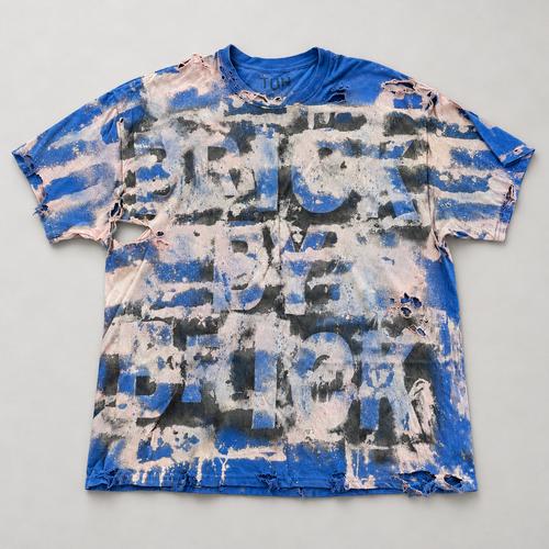 BRICK BY BRICK 001 Blue / Black Tee, studio front view