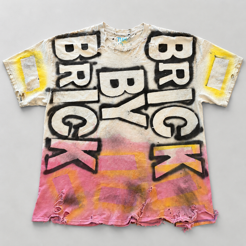 BRICK BY BRICK 003 Cream / Pink / Yellow Tee, studio front view