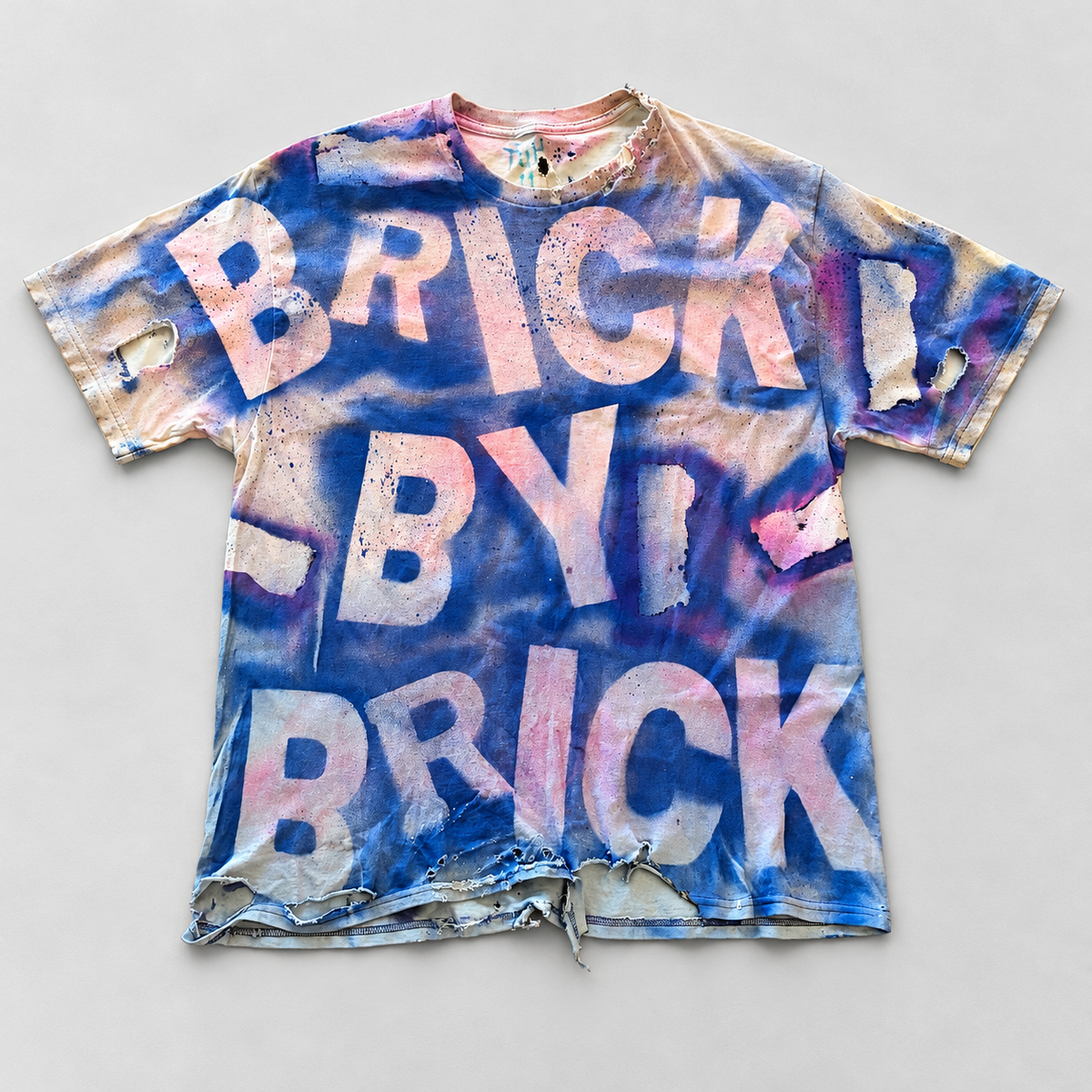 BRICK BY BRICK 005 Blue / Pink Tee, front view